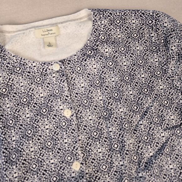 L.L. Bean Sweaters - LL Bean Supima Cotton Cardigan Navy White Button Front Long Sleeve Size Large P